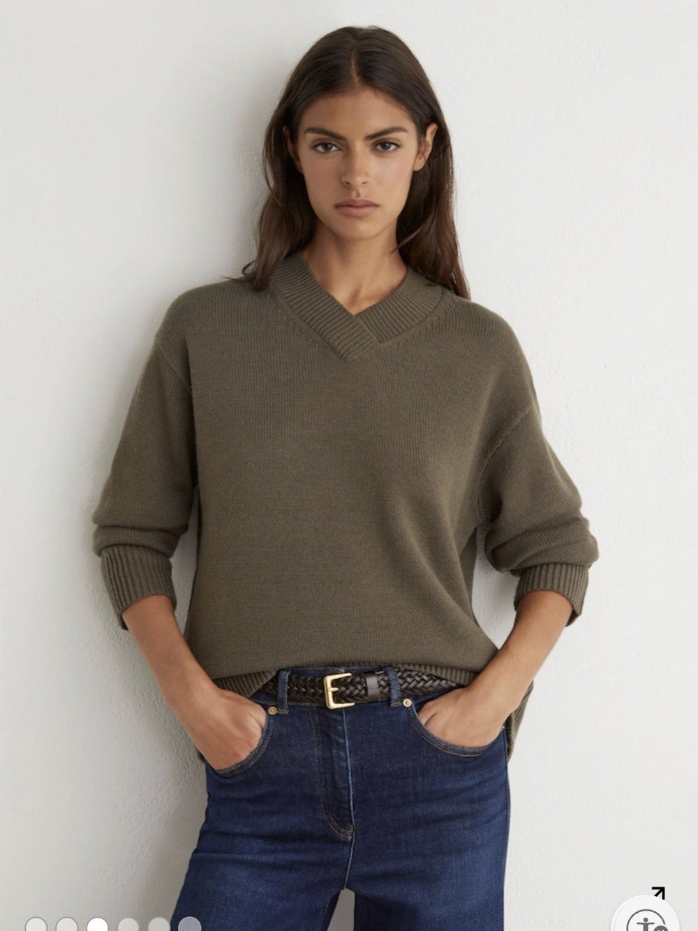 Reiss Wool Cashmere V Neck Jumper Khaki Green XS $248 - Picture 3 of 7